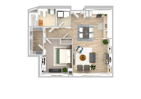 Floor plan for 1 bed, 1 bath, 700 sqft